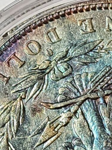 1882 O/S Morgan Dollar $1m O over S High Grade AU, Rainbow Tones