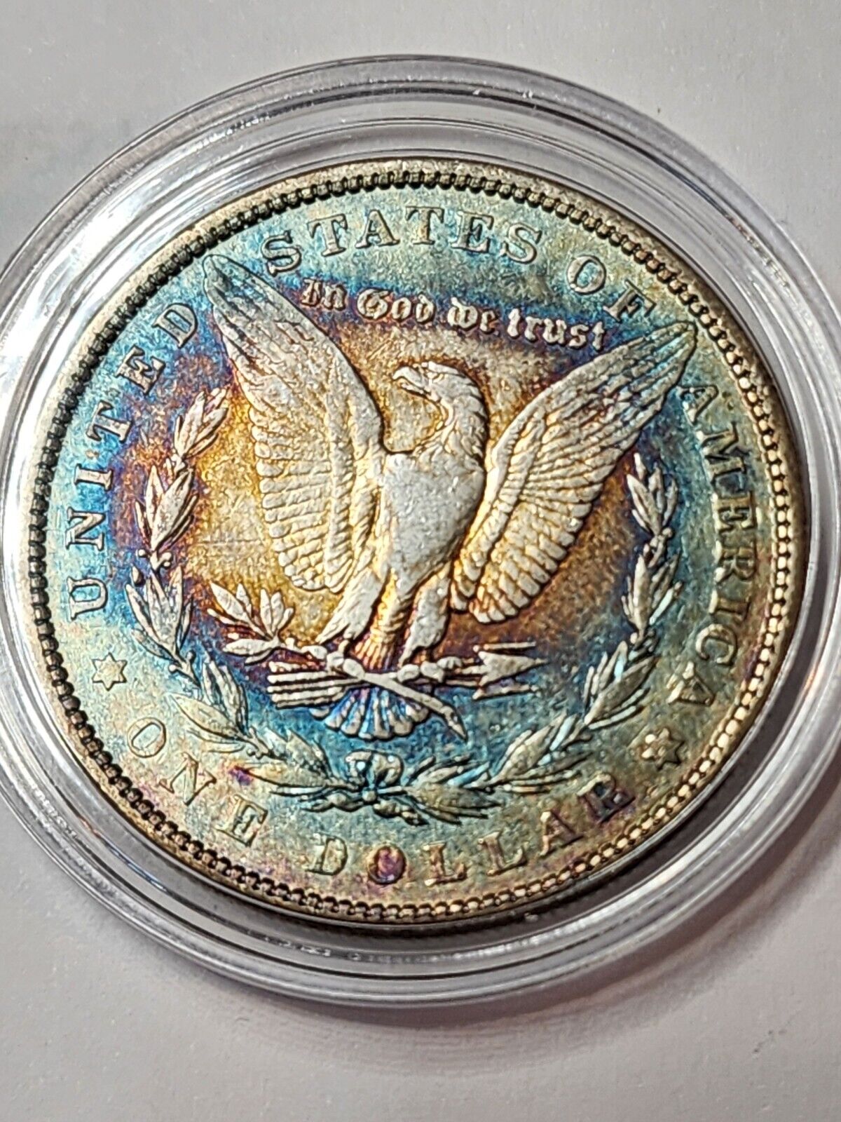 1879 P Morgan Silver Dollar 90% Silver Obverse And Reverse Rainbow Toning - AU