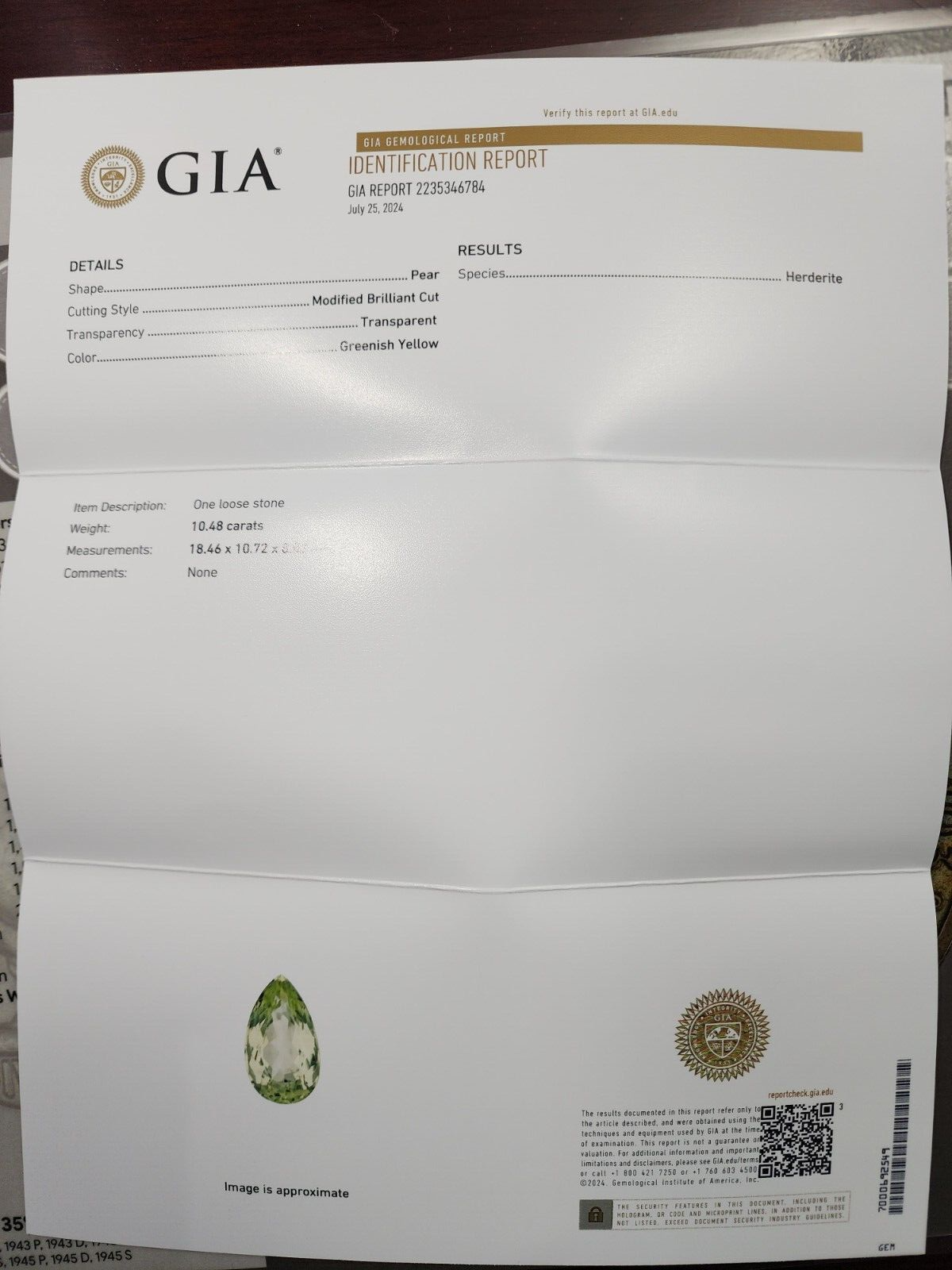 10.48 Ct Pear Shaped Herderite, GIA Report, Ultra Rare, Greenish Yellow, Wow