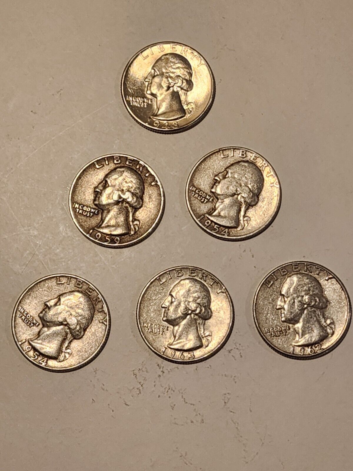 Six (6) Washington Quarters, 90% Silver Pre 1964, Circulated, Choose How Many