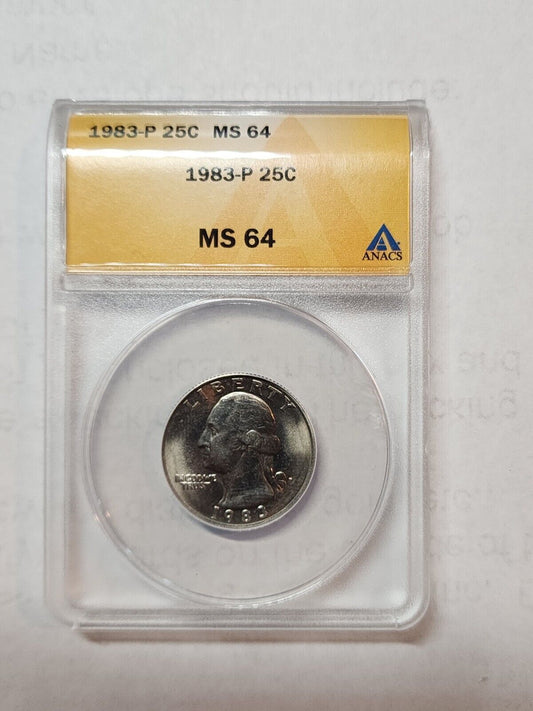 1983-P Washington Quarter  Brilliant, Certified MS64, ANACS
