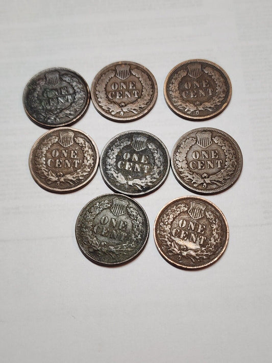 Lot of 8 - 1900-1908 Indian Head Cent Penny Coins - Circulated - Variety 3