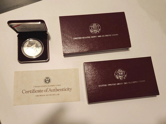 1988 PROOF United States 90% Silver Mint Olympics Coin + Box + COA