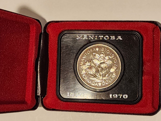 1870 1970 CANADA  MANITOBA ONE DOLLAR COIN IN LEATHER CASE